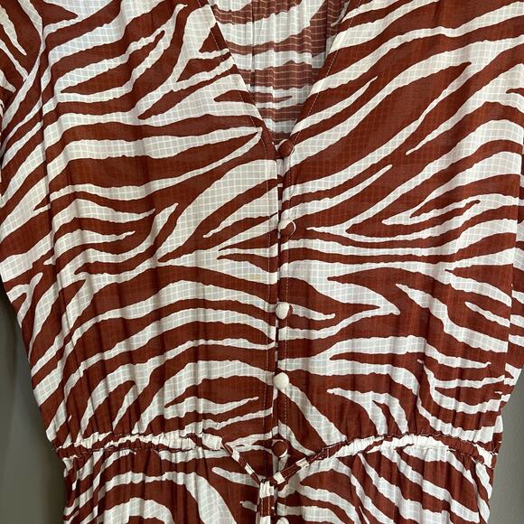 Veronica Beard Mallory Dress Rust Zebra Print Size XS Brown White Tassels Flowy‎ - Picture 7 of 16